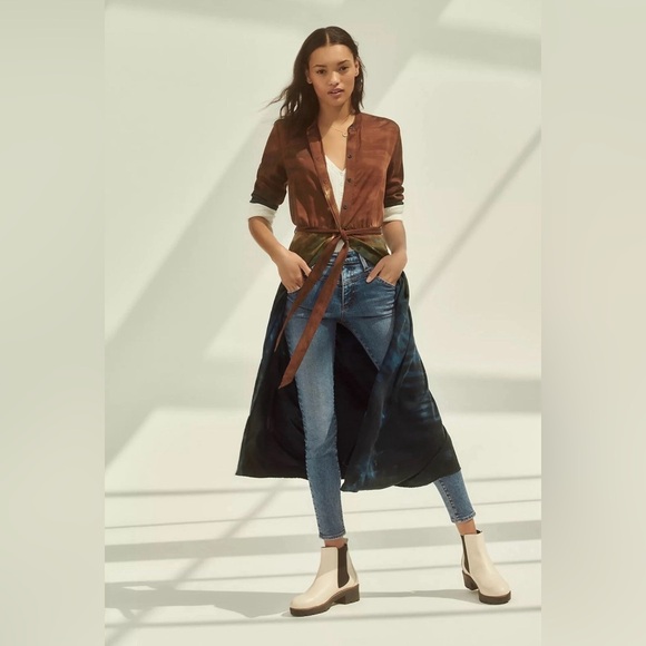 Anthropologie Cloth & Stone Perla Tie-Dye Maxi Shirtdress in brown and blue. SM - Picture 3 of 7